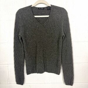 ML Studio 100% Cashmere Sweater Gray Cableknit Old Money Luxury Elevated Paris M